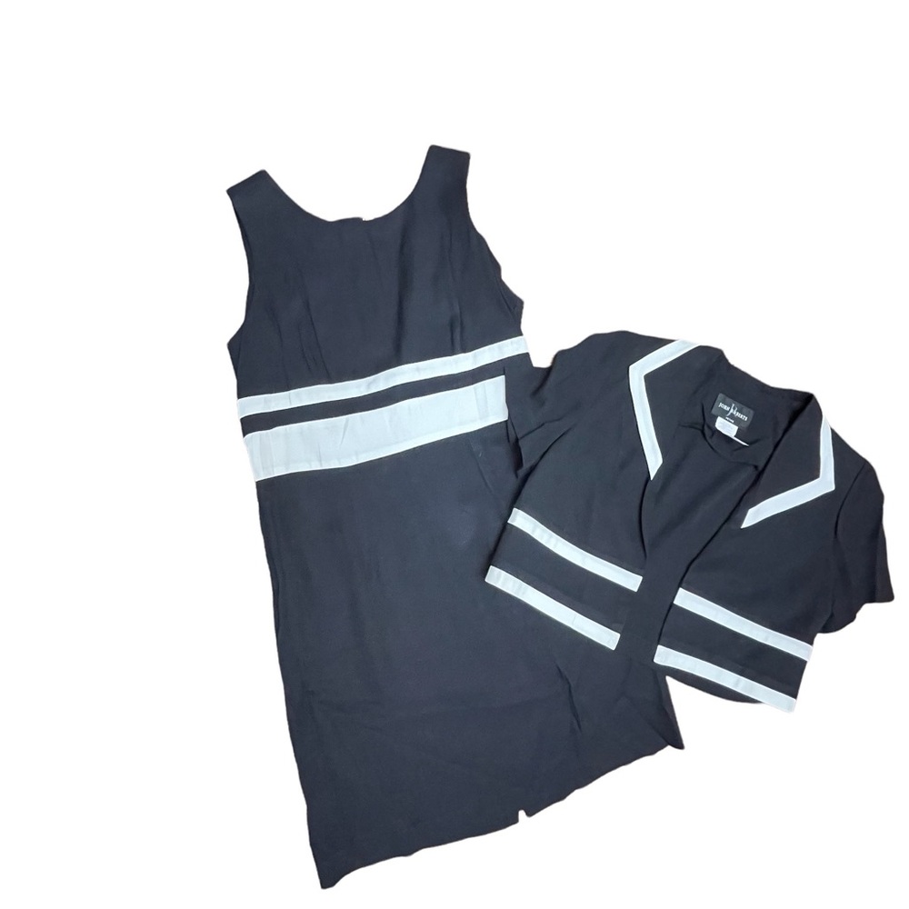 JOHN ROBERTS 2 PIECE JACKET DRESS | BLACK/WHITE | 10 PETITE |